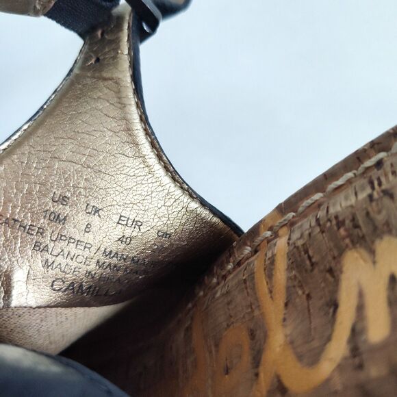 Sam Edelman Camilla Black Leather Wooden Wedge Platform Slingback Sandals 10 - Picture 10 of 10